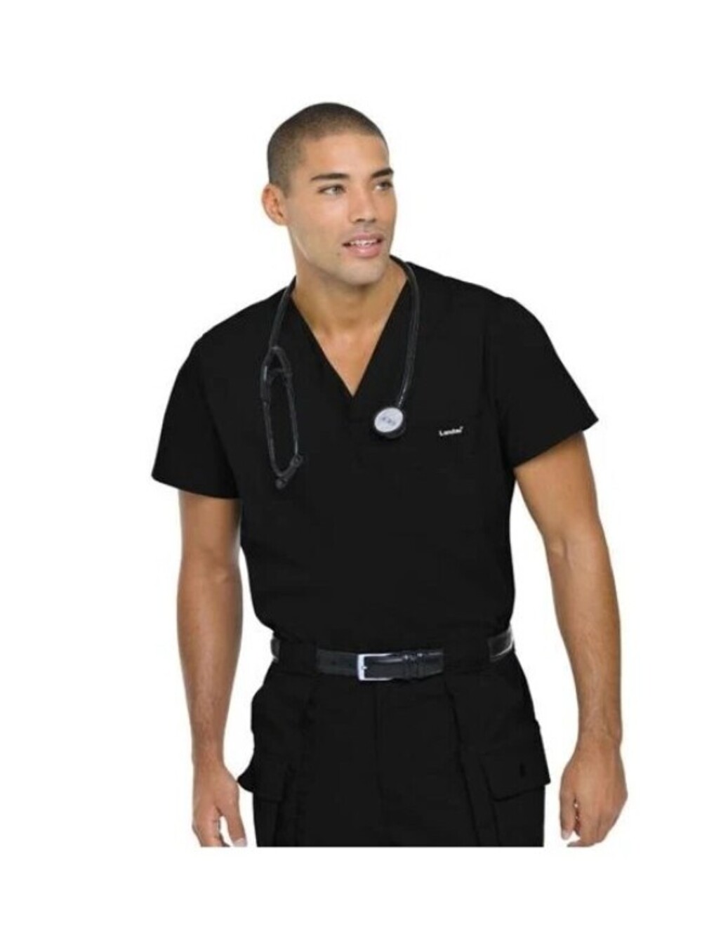 Landau V-Neck Scrub Top Chest Pocket Black XL XLG Solid Medical # 7594 NEW